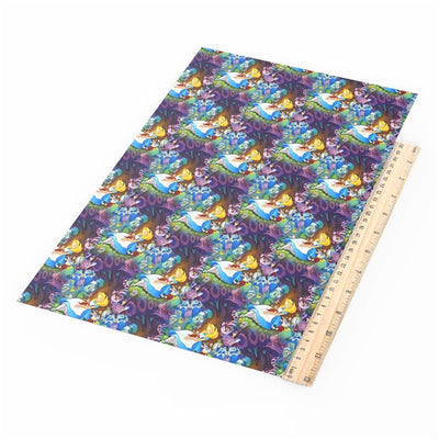 Alice In Wonderland Litchi Printed Faux Leather Sheet Litchi has a pebble like feel with bright colors