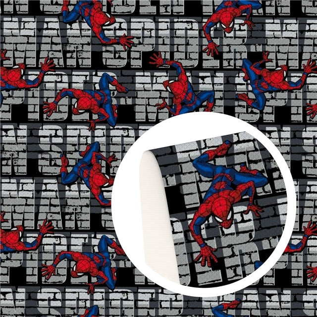 Spider-Man Litchi Printed Faux Leather Sheet Litchi has a pebble like feel with bright colors