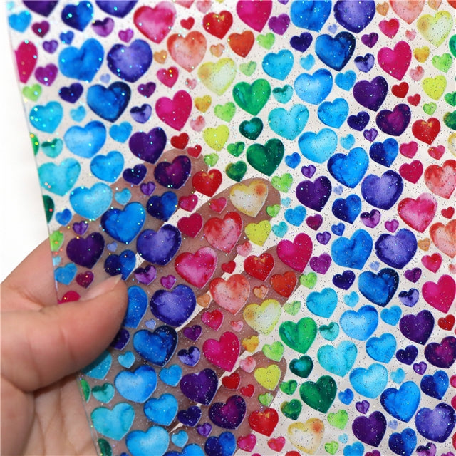 Rainbow Hearts Printed See Through Sheet  Clear Transparent Sheet