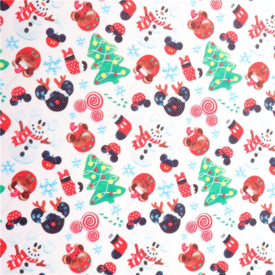 Mouse Christmas and Red Glitter Double Sided Pattern Faux Leather Sheet