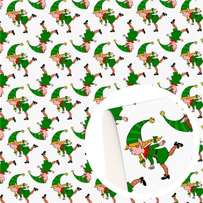 Elf or Elves Christmas Litchi Printed Faux Leather Sheet