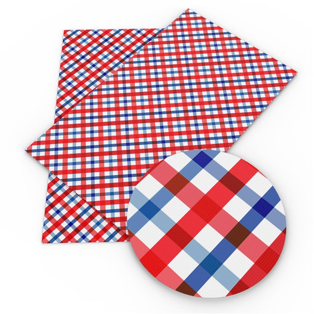 Red, White and Blue Plaid Print Bullet Textured Liverpool Fabric