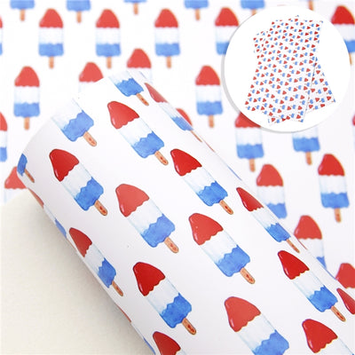 Red, White and Blue Popsicles Printed Faux Leather Print Sheet