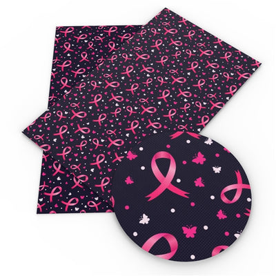 Breast Cancer Ribbon Litchi Printed Faux Leather Sheet Litchi has a pebble like feel with bright colors