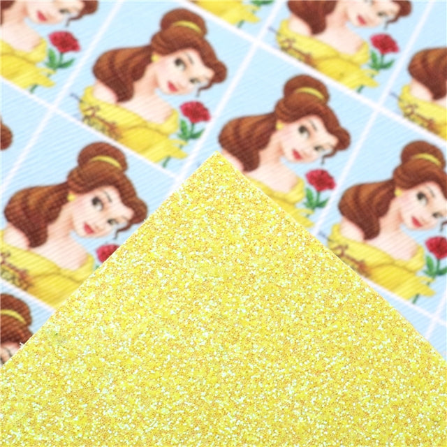 Princess Belle Beauty and the Beast Glitter Double Sided Pattern Faux Leather Sheet