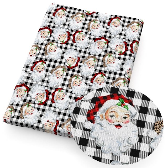 Santa with Black Plaid Background Bullet Textured Liverpool Fabric