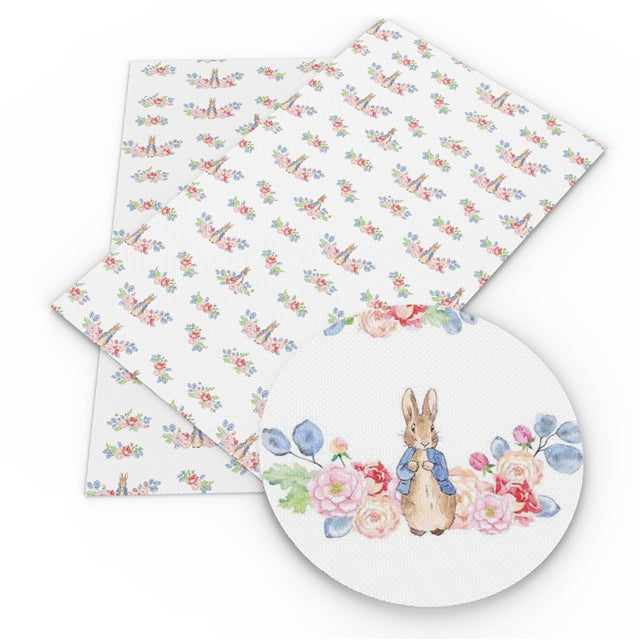 Peter Rabbit Litchi Printed Faux Leather Sheet Litchi has a pebble like feel with bright colors