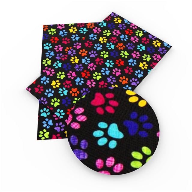 Colorful Dog Paw Litchi Printed Faux Leather Sheet Litchi has a pebble like feel with bright colors