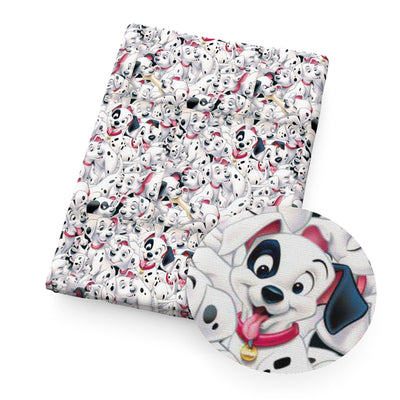 Dalmatian Dogs Litchi Printed Faux Leather Sheet Litchi has a pebble like feel with bright colors