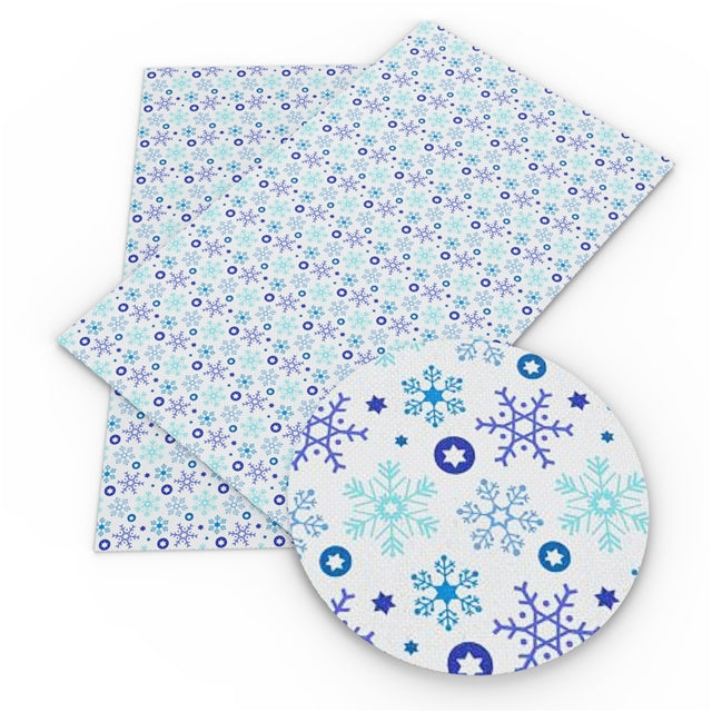 Snowflakes Litchi Printed Faux Leather Sheet