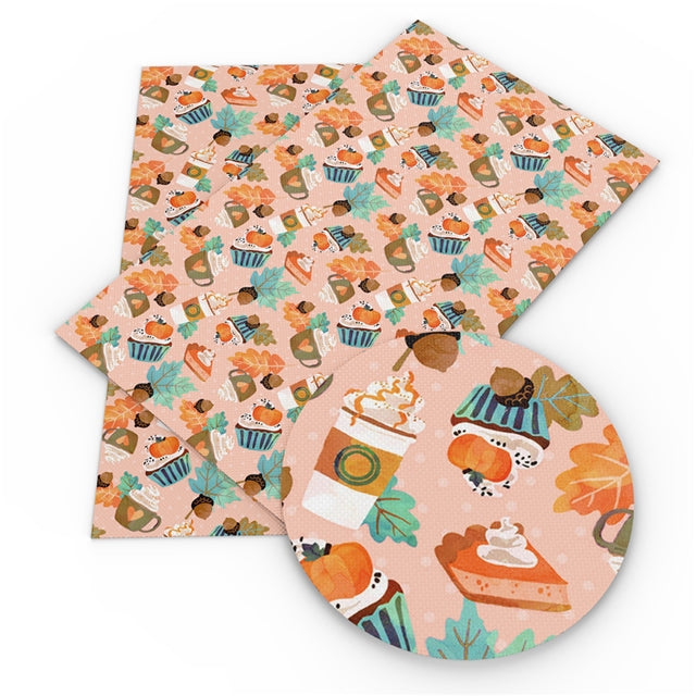 Pumpkin Latte Printed Faux Leather Sheet  Litchi has a pebble like feel with bright colors