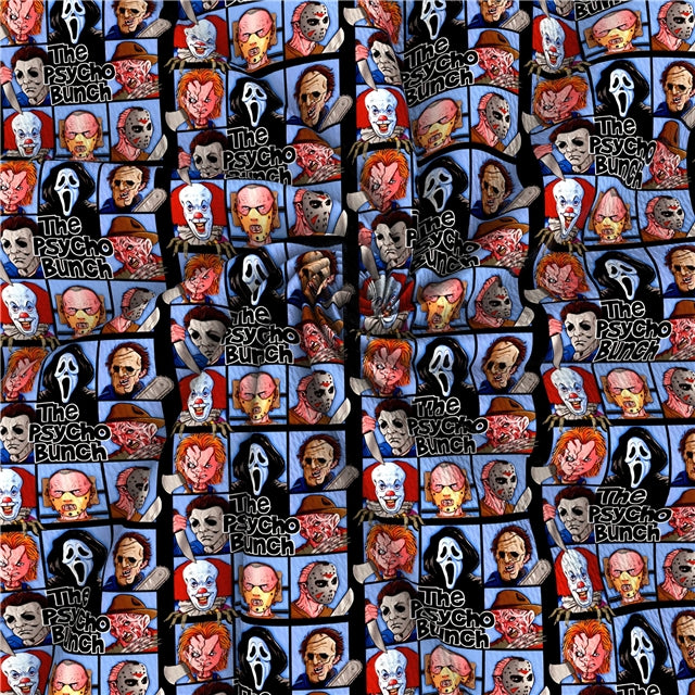 Pennywise, Freddy Krueger Scary Movies Halloween Printed Bullet Textured Liverpool Fabric
