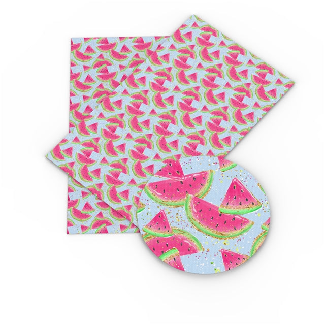 Watermelon Litchi Printed Faux Leather Sheet