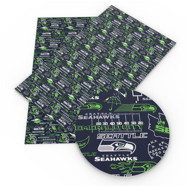 Seahawks Football Litchi Printed Faux Leather Sheet Litchi has a pebble like feel with bright colors