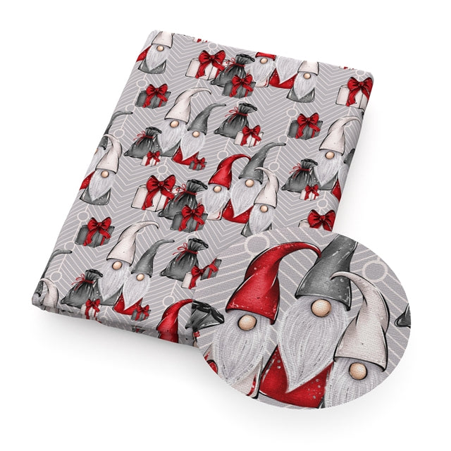 Christmas Gnomes Print Bullet Textured Liverpool Fabric