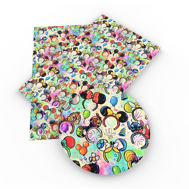 Mouse Ears Litchi Printed Faux Leather Sheet Litchi has a pebble like feel with bright colors