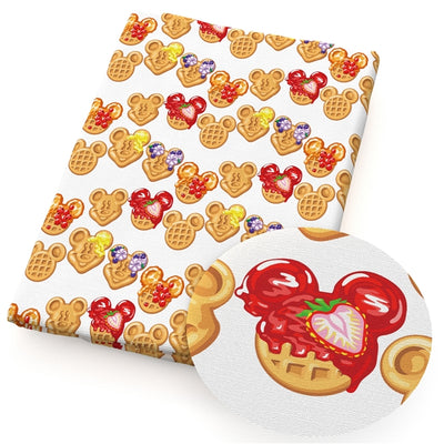 Mouse Waffle Snacks Litchi Printed Faux Leather Sheet Litchi has a pebble like feel with bright colors