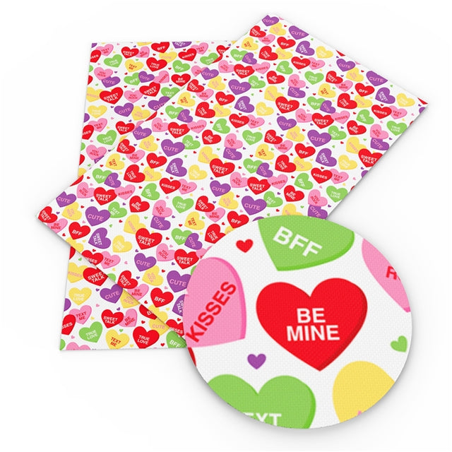 Valentine Hearts Love Litchi Printed Faux Leather Sheet Litchi has a pebble like feel with bright colors