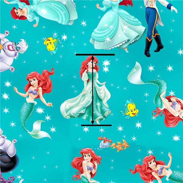 Ariel The Little Mermaid Litchi Printed Faux Leather Sheet Litchi has a pebble like feel with bright colors