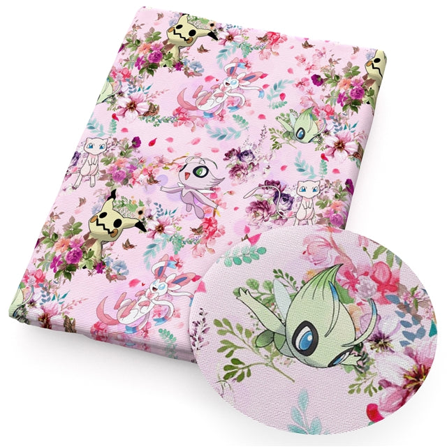 Pokemon Litchi Printed Faux Leather Sheet Litchi has a pebble like feel with bright colors