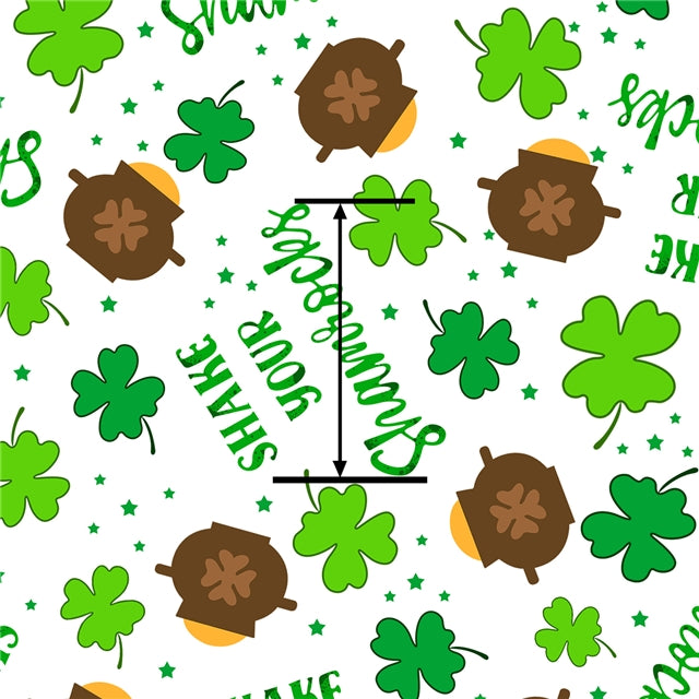 Shamrock St Patricks Day Litchi Printed Faux Leather Sheet Litchi has a pebble like feel with bright colors