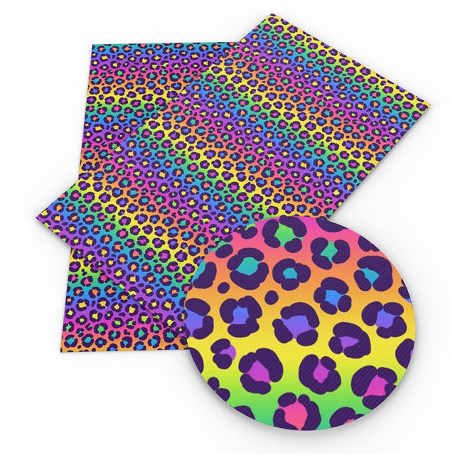 Rainbow Lisa Leopard Litchi Printed Faux Leather Sheet Litchi has a pebble like feel with bright colors