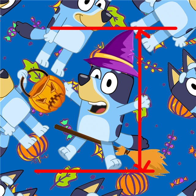 Blue Dog Halloween Printed Faux Leather Sheet Litchi has a pebble like feel with bright colors