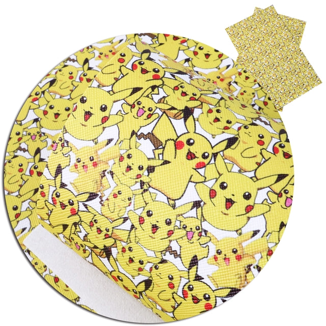 Pokemon Litchi Printed Faux Leather Sheet Litchi has a pebble like feel with bright colors