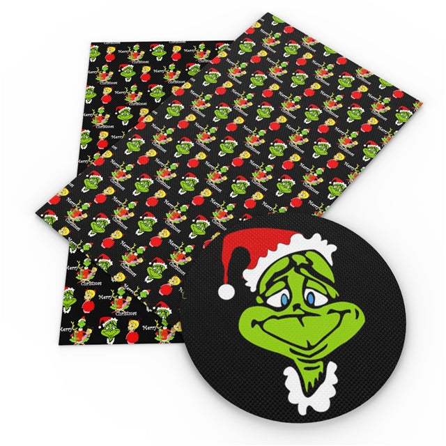 Dr Seuss The Grinch Litchi Printed Faux Leather Sheet Litchi has a pebble like feel with bright colors