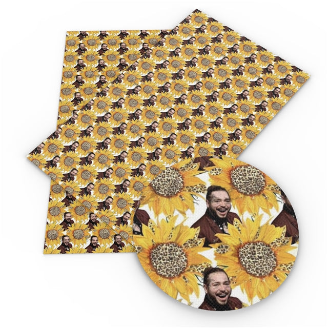 Sunflower with Post Malone Litchi Printed Faux Leather Sheet Litchi has a pebble like feel with bright colors