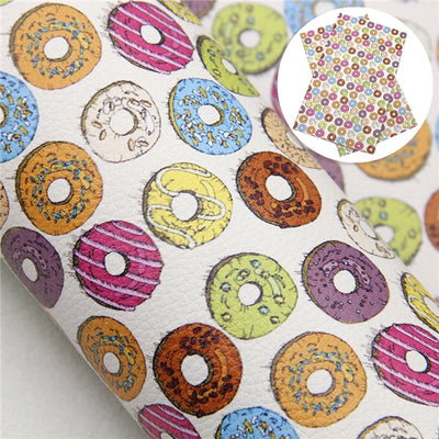 Donuts Litchi Printed Faux Leather Sheet