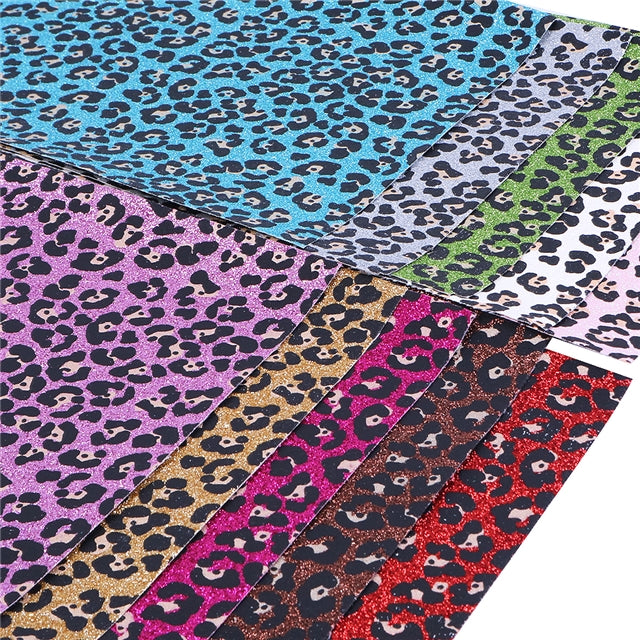 Pink Leopard Printed Fine Glitter Faux Leather Sheet