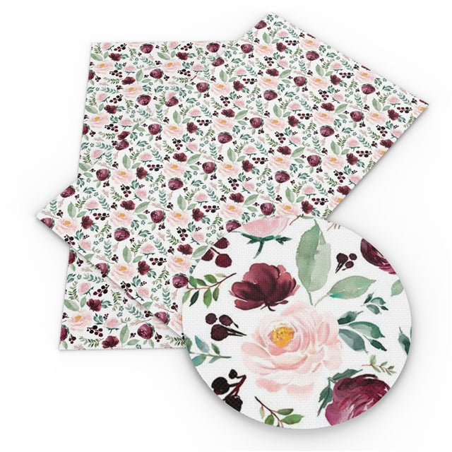 Roses Printed Faux Leather Sheet Litchi has a pebble like feel with bright colors