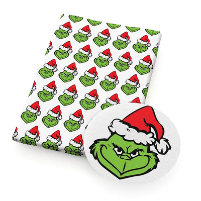 Dr Seuss The Grinch Christmas Litchi Printed Faux Leather Sheet Litchi has a pebble like feel with bright colors