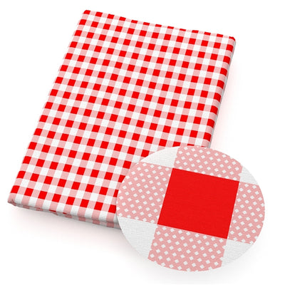 Red and White Plaid Printed Bullet Textured Liverpool Fabric