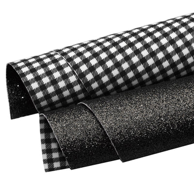 Black and White Plaid Glitter Double Sided Pattern Faux Leather Sheet