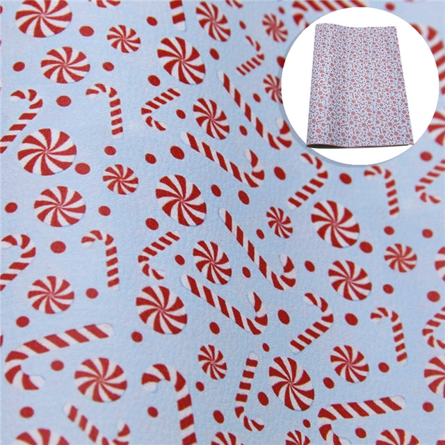 Candy Cane Small Litchi Stripes Printed Faux Leather Sheet