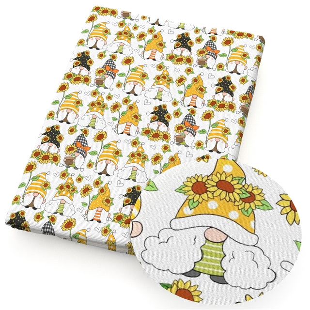 Sunflower Summer Gnomes Print Bullet Textured Liverpool Fabric