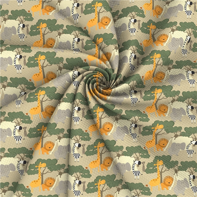 Zoo Animals, Giraffe, Lion, Zebra, Elephant Bullet Textured Liverpool Fabric