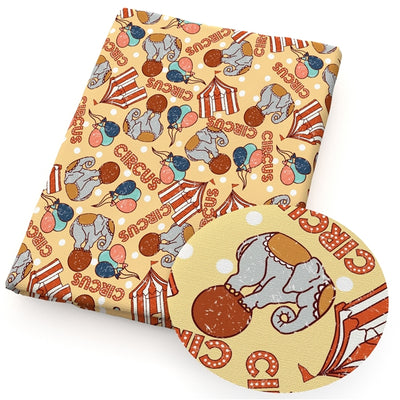 Circus Elephant Litchi Printed Faux Leather Sheet