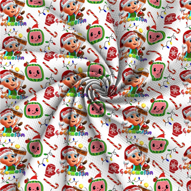 Cocomelon Christmas Printed Bullet Textured Liverpool Fabric