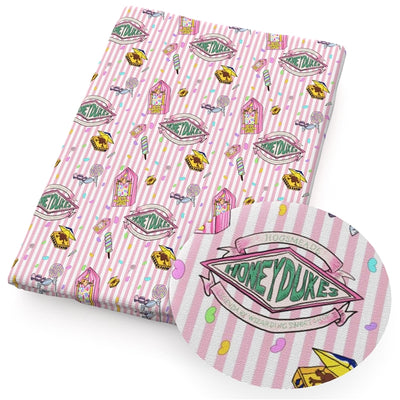 Hogsmeade Honeydukes Harry Potter Litchi Printed Faux Leather Sheet Litchi has a pebble like feel with bright colors