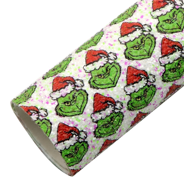 The Grinch Chunky Glitter Printed Faux Leather Sheet