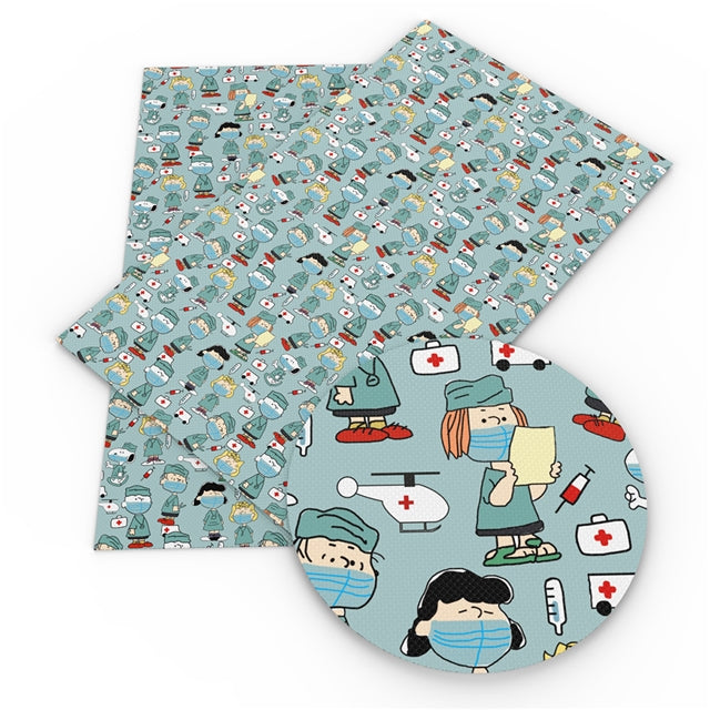 Charlie Brown/ Snoopy Medical Litchi Printed Faux Leather Sheet Litchi has a pebble like feel with bright colors