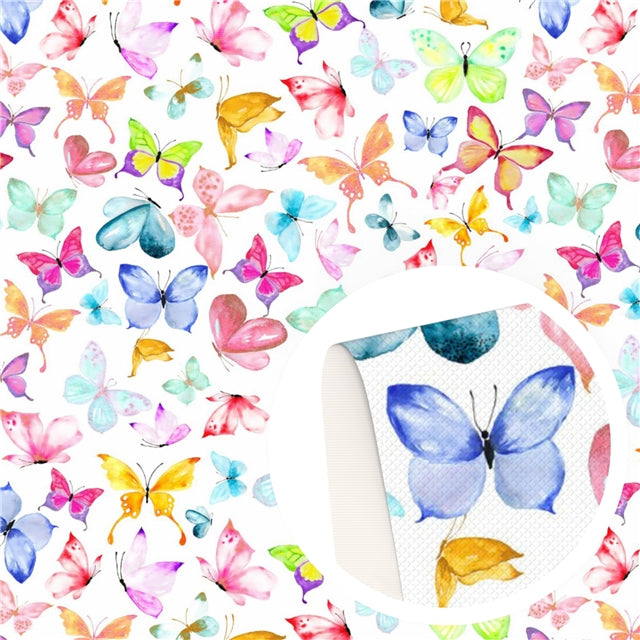 Butterflies Litchi Printed Faux Leather Sheet