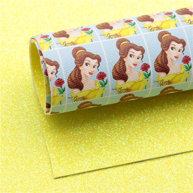 Princess Belle Beauty and the Beast Glitter Double Sided Pattern Faux Leather Sheet