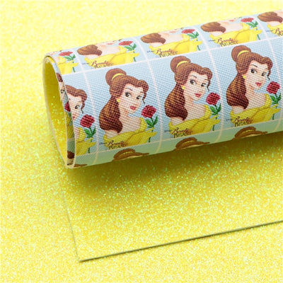 Princess Belle Beauty and the Beast Glitter Double Sided Pattern Faux Leather Sheet