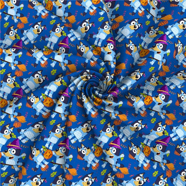 Blue Dog Halloween Textured Liverpool/ Bullet Fabric with a textured feel