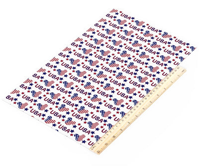 USA Red, White and Blue Mouse Litchi Printed Faux Leather Sheet Litchi has a pebble like feel with bright colors
